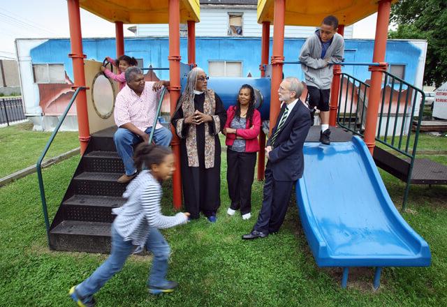 Community members on a playground