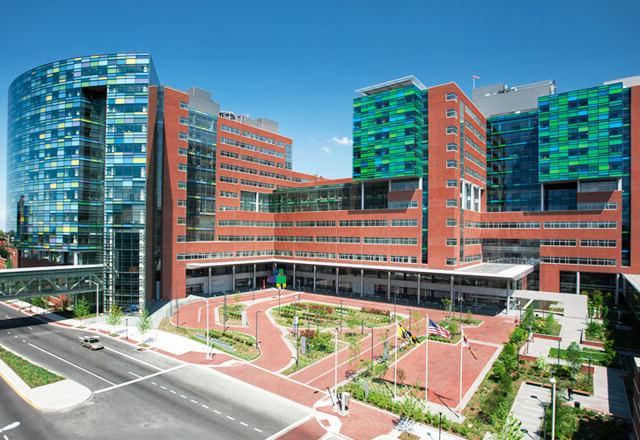 Image of the main Johns Hopkins Hospital campus in East Baltimore