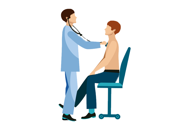 cardiac sarcoidosis - illustration of doctor listening to male patient's chest