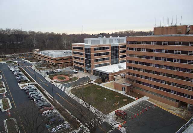 Rooftop view of Sibley with parking lot